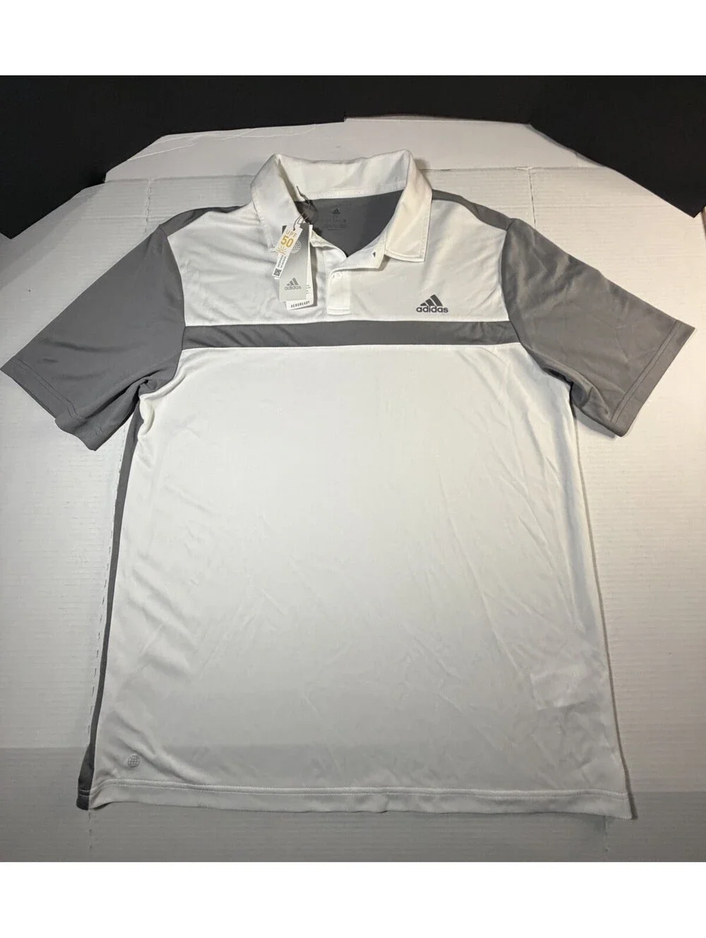 Adidas Aeroready White Gray Short Sleeve Polo Shirt NEW Large Tall LT